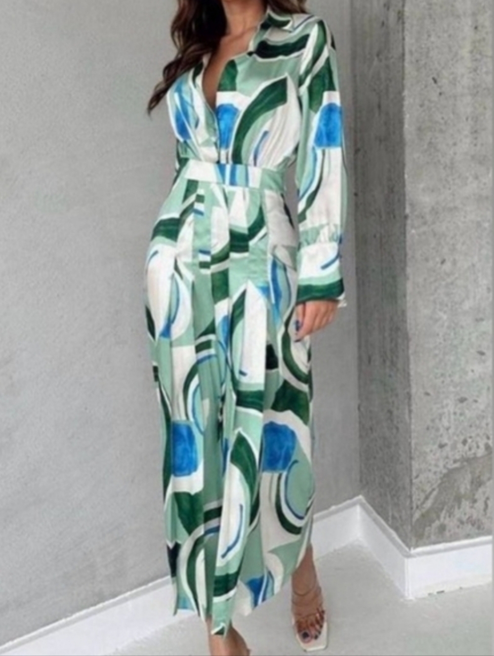 Zara Printed Satin Effect Midi Dress In Green Size XS
